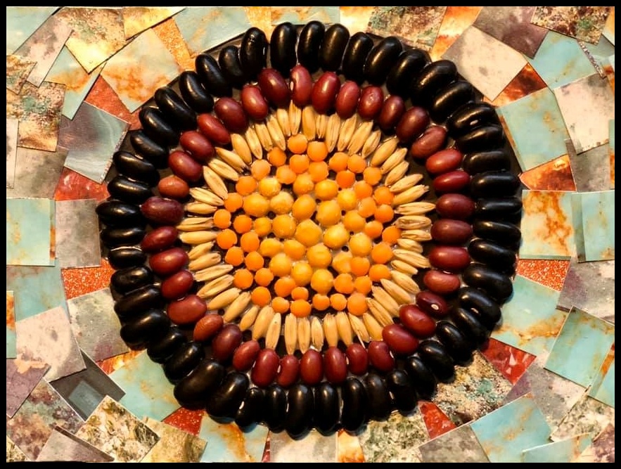Bean art in circular mandala pattern