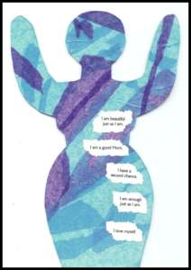 Blue paper woman caregiver with affirmations